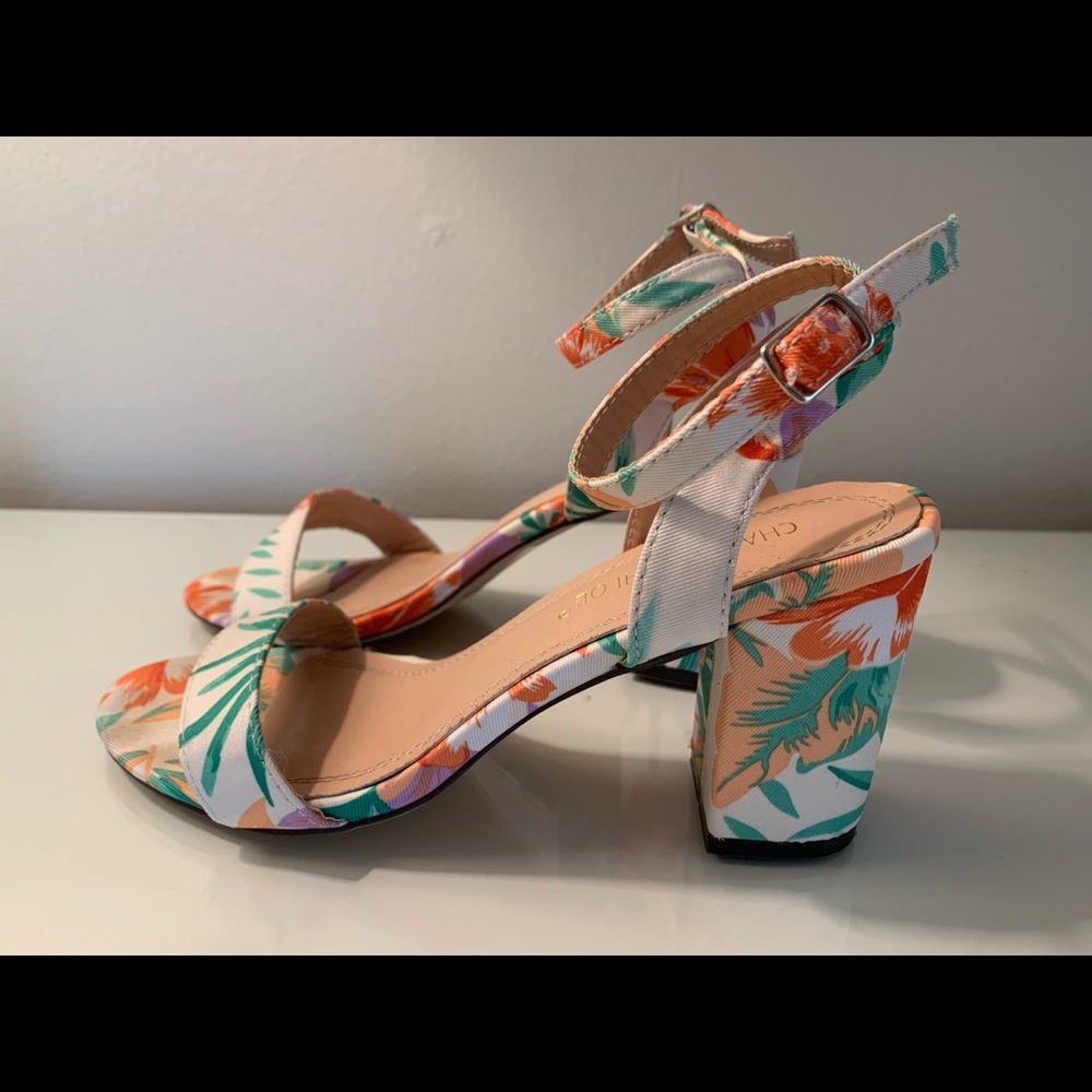 Lulu’s Chilali Heels Tropical Chunky Block Sz7